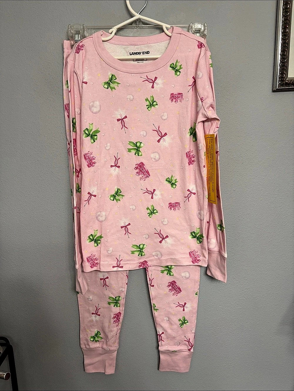 NWT Lands' End Girls Size 12 Pink whimsical print Pajama Set